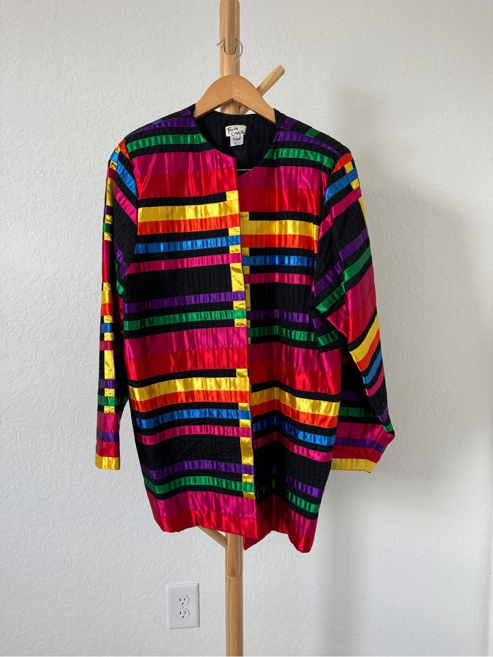 Colorful Striped Satin Button-Down Top - Multicolor